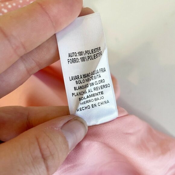 NEW Sage The Label Off Shoulder Mini Dress L Pink Polka Dot Ruffle Tiered Boho - Picture 11 of 12